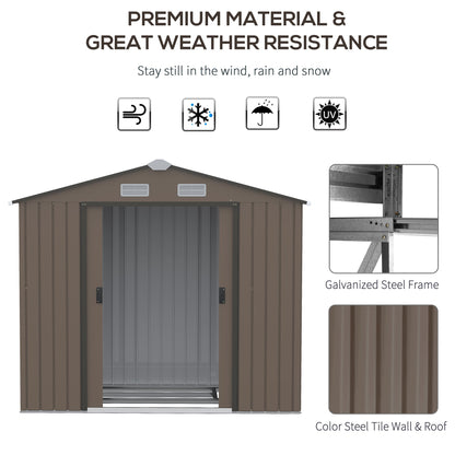 Galvanised 7 x 4' Double Door Apex Garden Shed Lockable Steel Brown by Steadfast