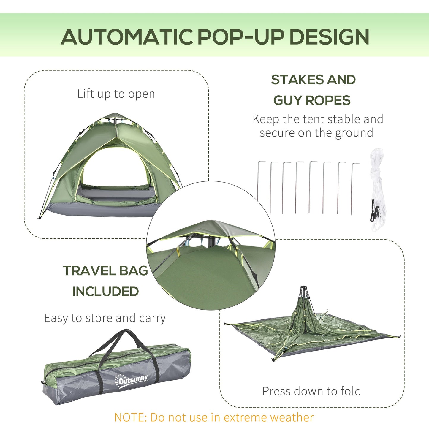 3 Man Camping Tent Automatic Pop Up Tent Portable Double Layer for Festival Hiking Family Travel Shelter