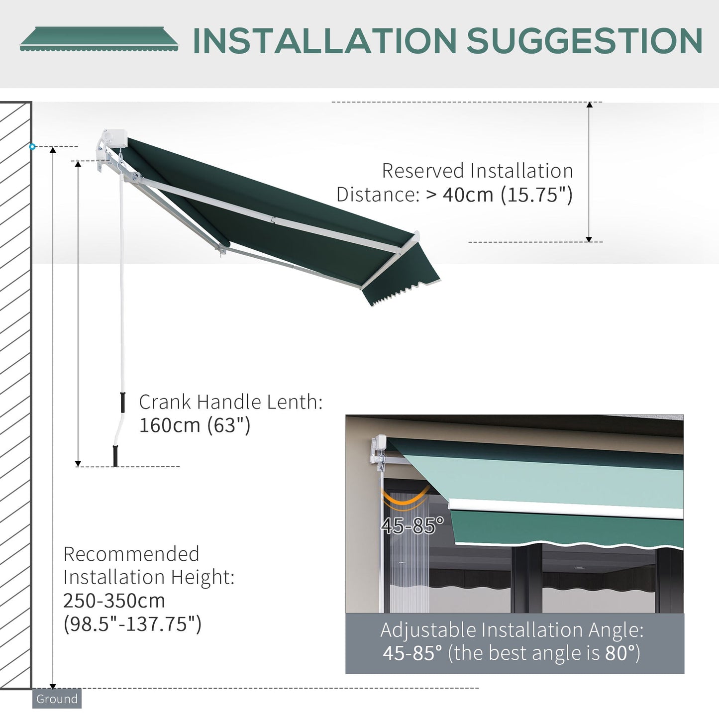 Outsunny Manual Retractable Awning 2.5X2 M-Dark Green