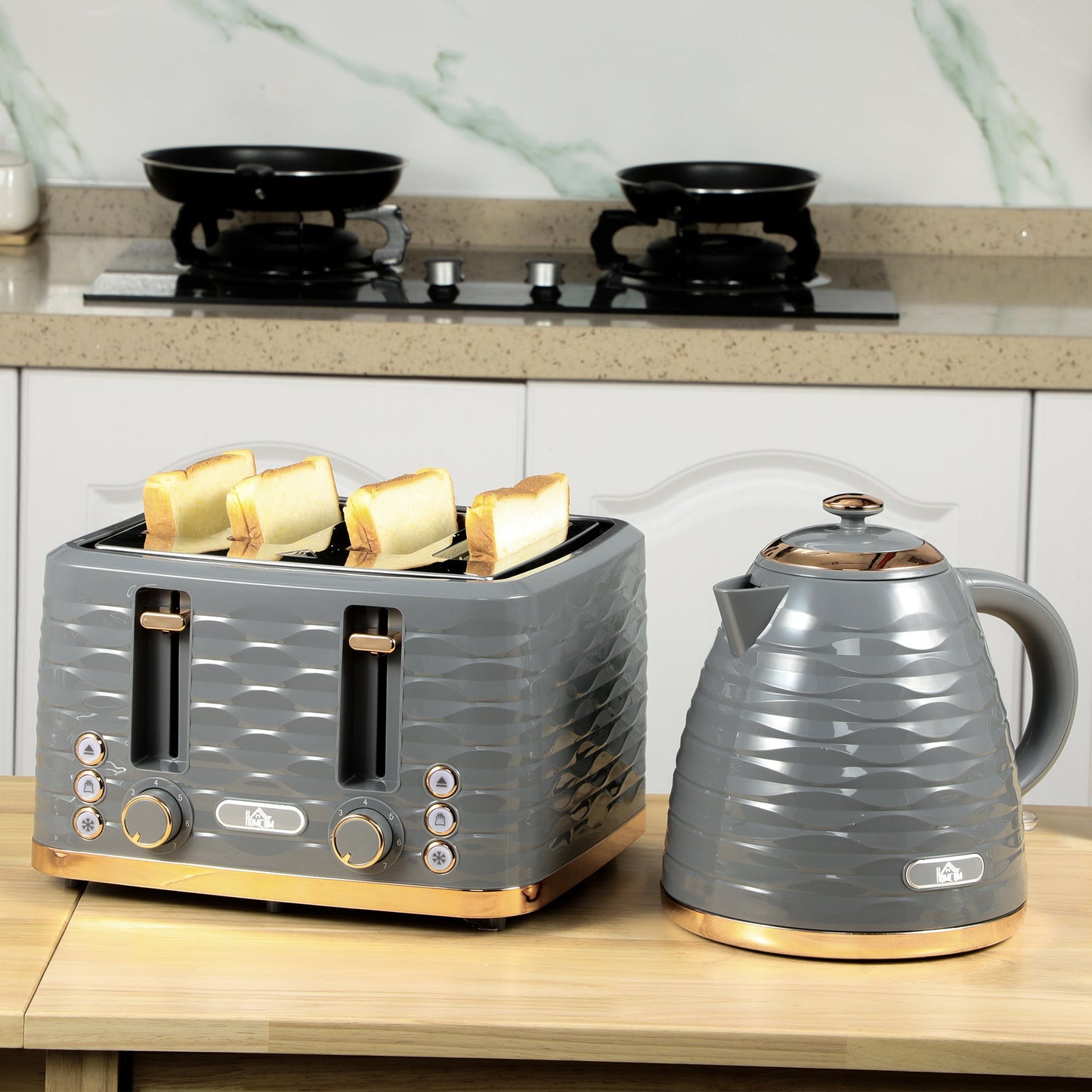 Kettle & Four Slice Toaster Set Grey