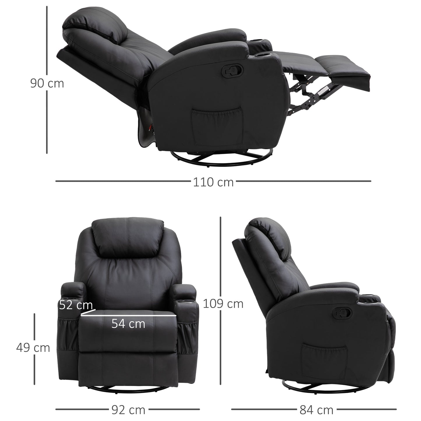 Recliner Armchair Massage Swivel PU Leather Reclining Chairs with Adjustable Leg Rest