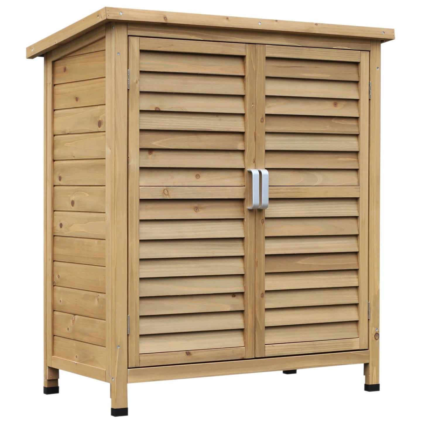 Slatted 96cm Double Door Pent Garden Store Fir Wood Natural by Steadfast