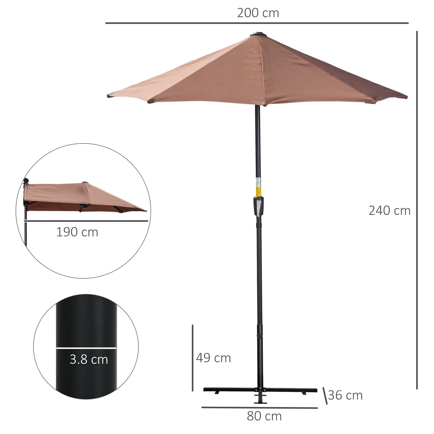 2m Half-Cut Garden Parasol