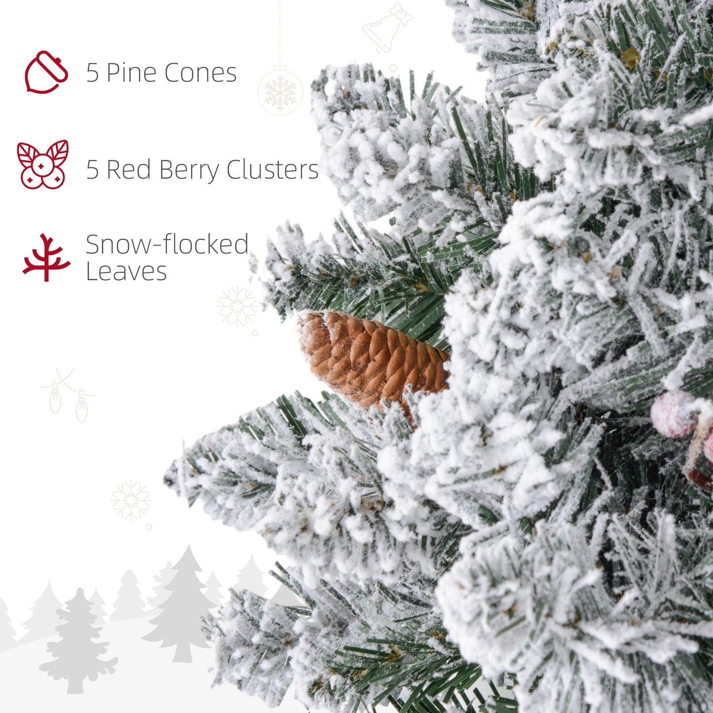 Pinecones & Berries Wreath Christmas Decoration with Frosted Pattern - 60cm