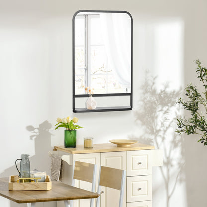 Homcom Square Wall Mirror With Storage Shelf 86 X 53 cm Modern Mirrors For Bedroom Living Room Black