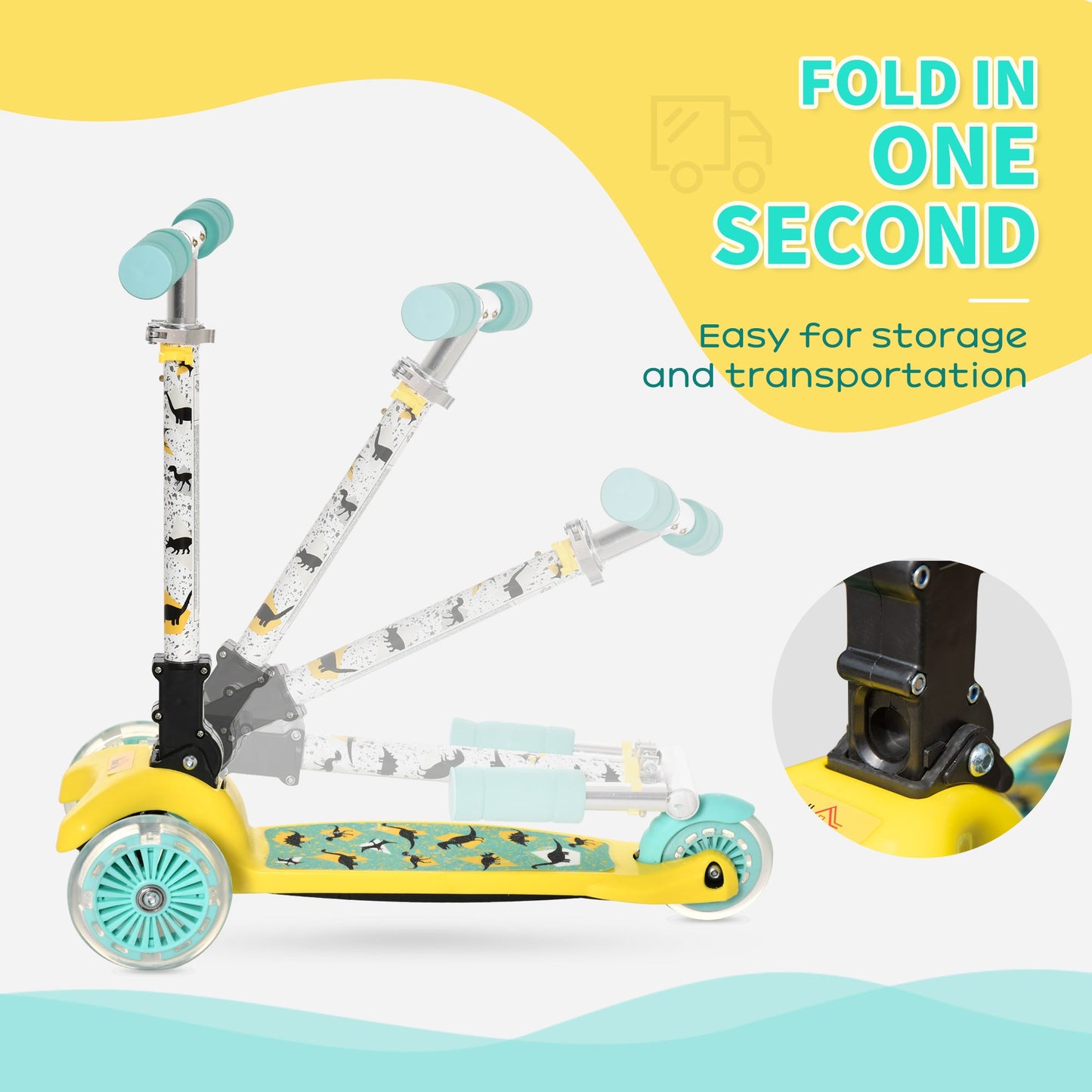 Foldable Scooter for Kids with 3 Wheel Adjustable Height Flashing Wheels