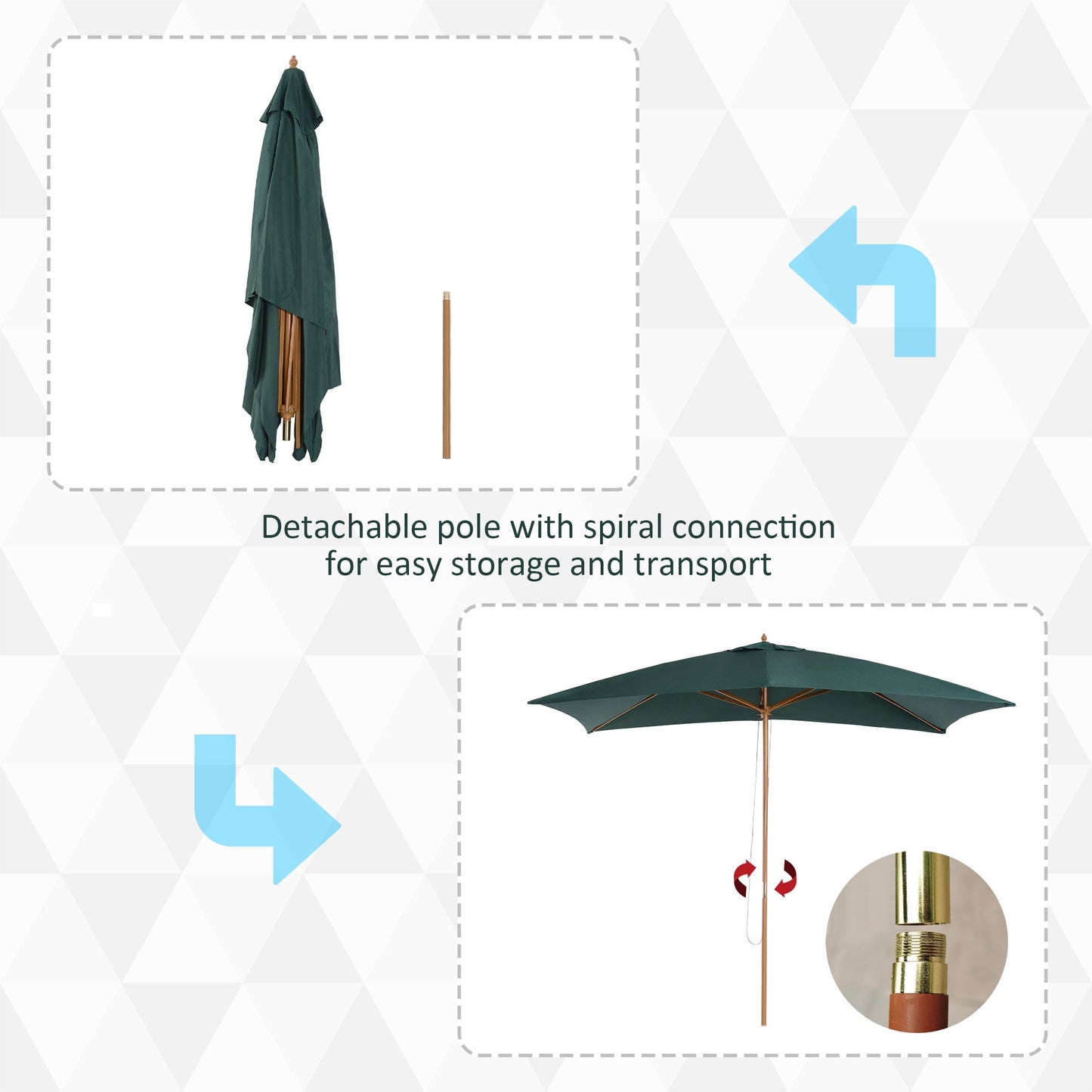 2 x 3m Wooden Garden Parasol Umbrella Outdoor Sun Shade Canopy