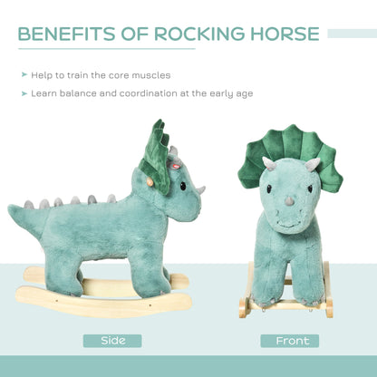 Kid Plush Ride-On Rocking Horse Triceratops-shaped Toy Rocker Realistic Sound