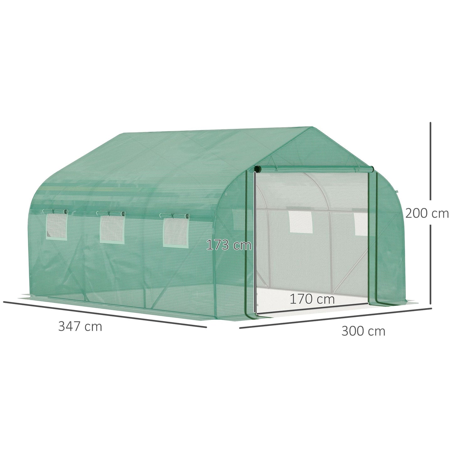 3.47 x 3 x 2m Walk-in Tunnel Greenhouse w/ Roll Up Door and 6 Windows