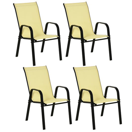 Set of 4 Garden Dining Chair Set Stackable Outdoor Patio Furniture Set with High Back and Armrest