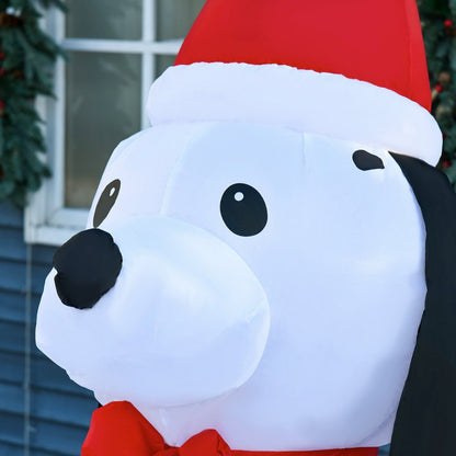 Homcom 1.8m Inflatable Christmas Puppy Dog with Santa Hat Lighted Blow Up Decoration