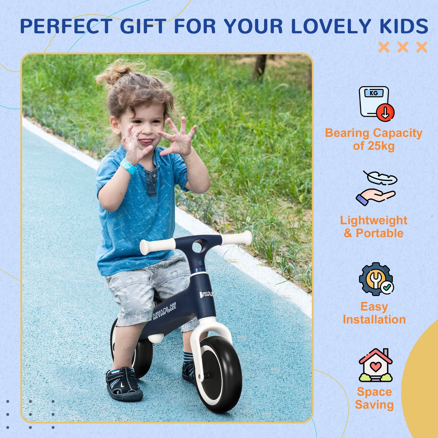 Balance Bike With Adjustable Seat 1.5 To 3 Years Blue by Aiyaplay