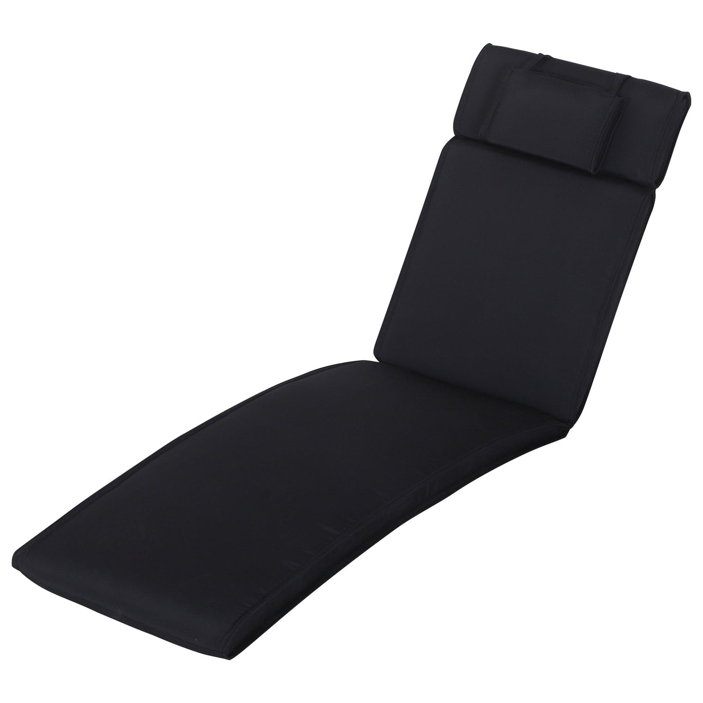 Garden Sun Lounger Cushion Replacement Thick Sunbed Reclining Chair Relaxer Pad with Pillow - Black