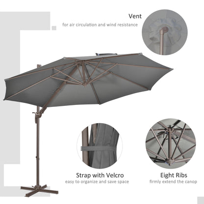 Outsunny 3(M) Cantilever Parasol 360 Rotation Roma Umbrella Hanging Sun Shade With Aluminium Frame