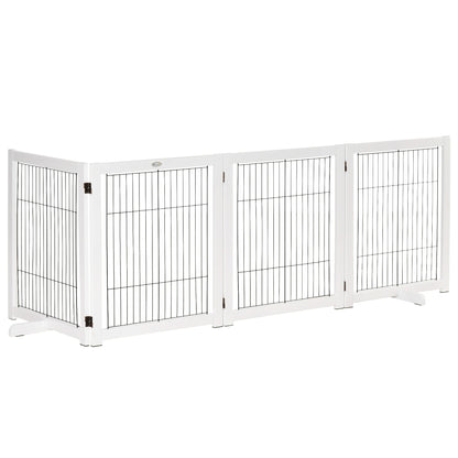 PawHut Freestanding Folding Pet Gate 4 Panels Dog Puppy Barrier with Support Feet