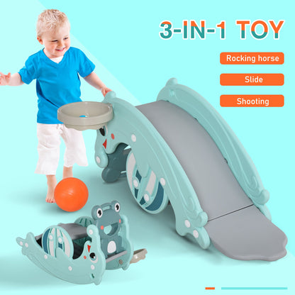 3-in-1 Baby Rocking Horse Portable Slide Basketball Hoop Equipment Indoor Outdoor Playground Toy