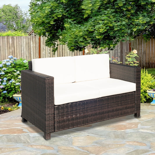 Two-Seater Rattan Sofa - Brown