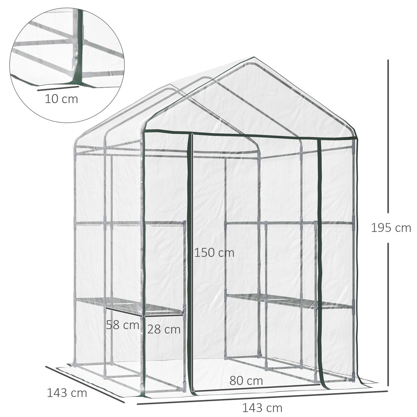 Metal Frame Walk in Grow Herb Plant Portable Greenhouse Transparent 143 L x 143W x 195H cm