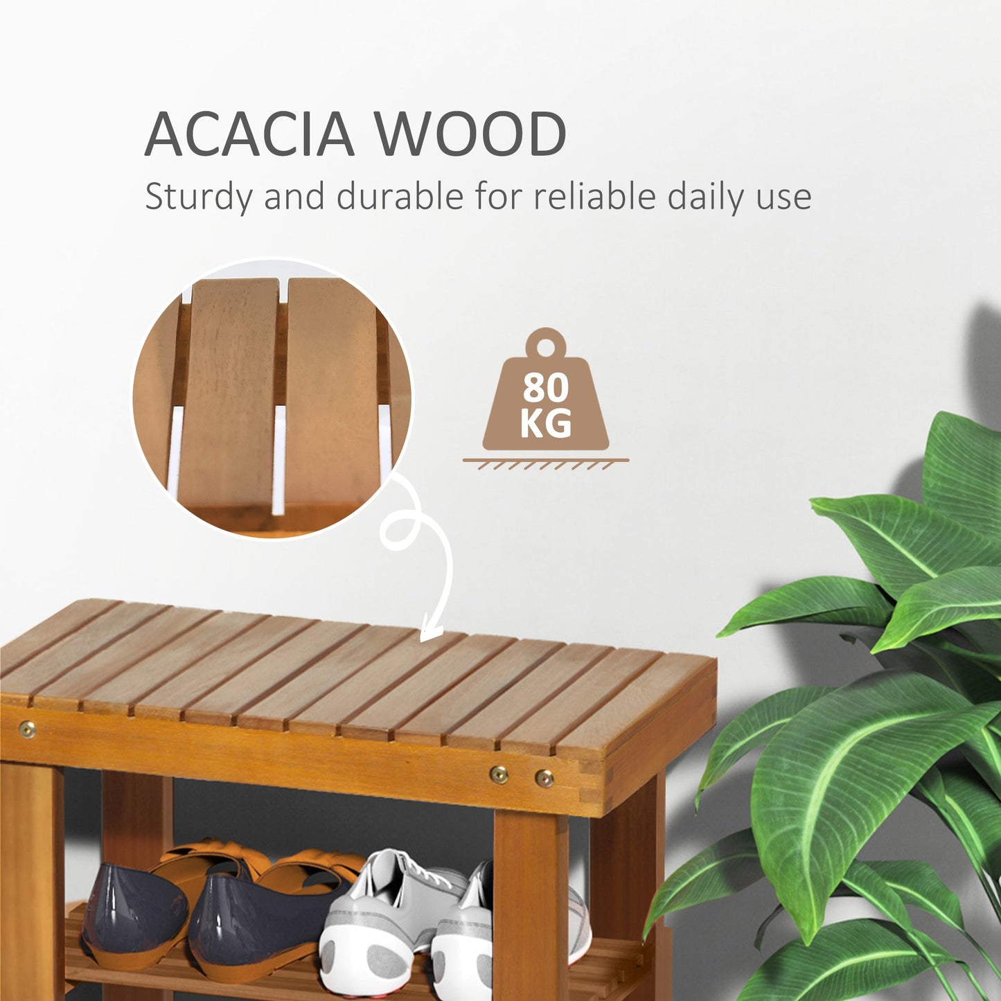 Acacia Wood Shoe Bench 3-Tier Shoe Storage Organizer for Entryway Living Room