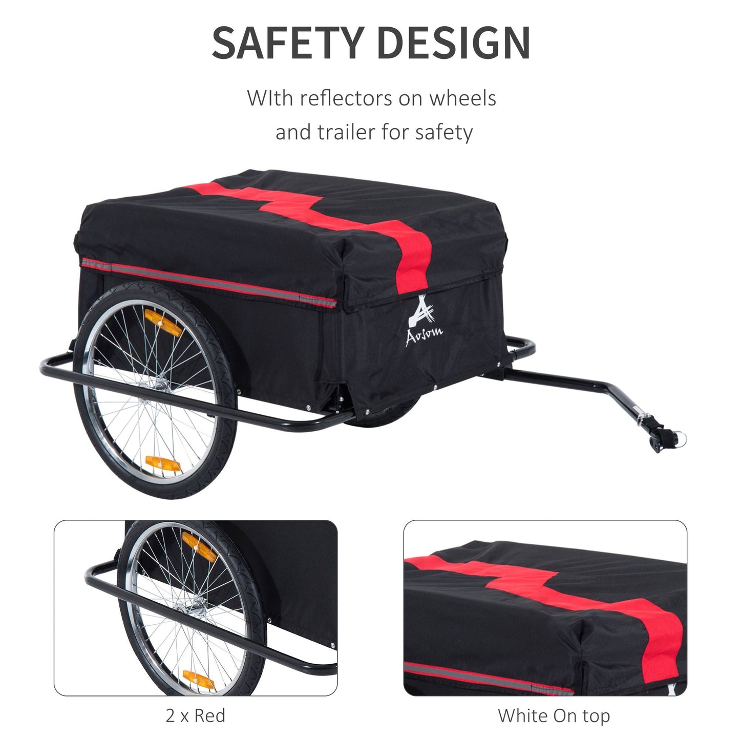 Bike Cargo Trailer W/Removable Cover-Red/Black