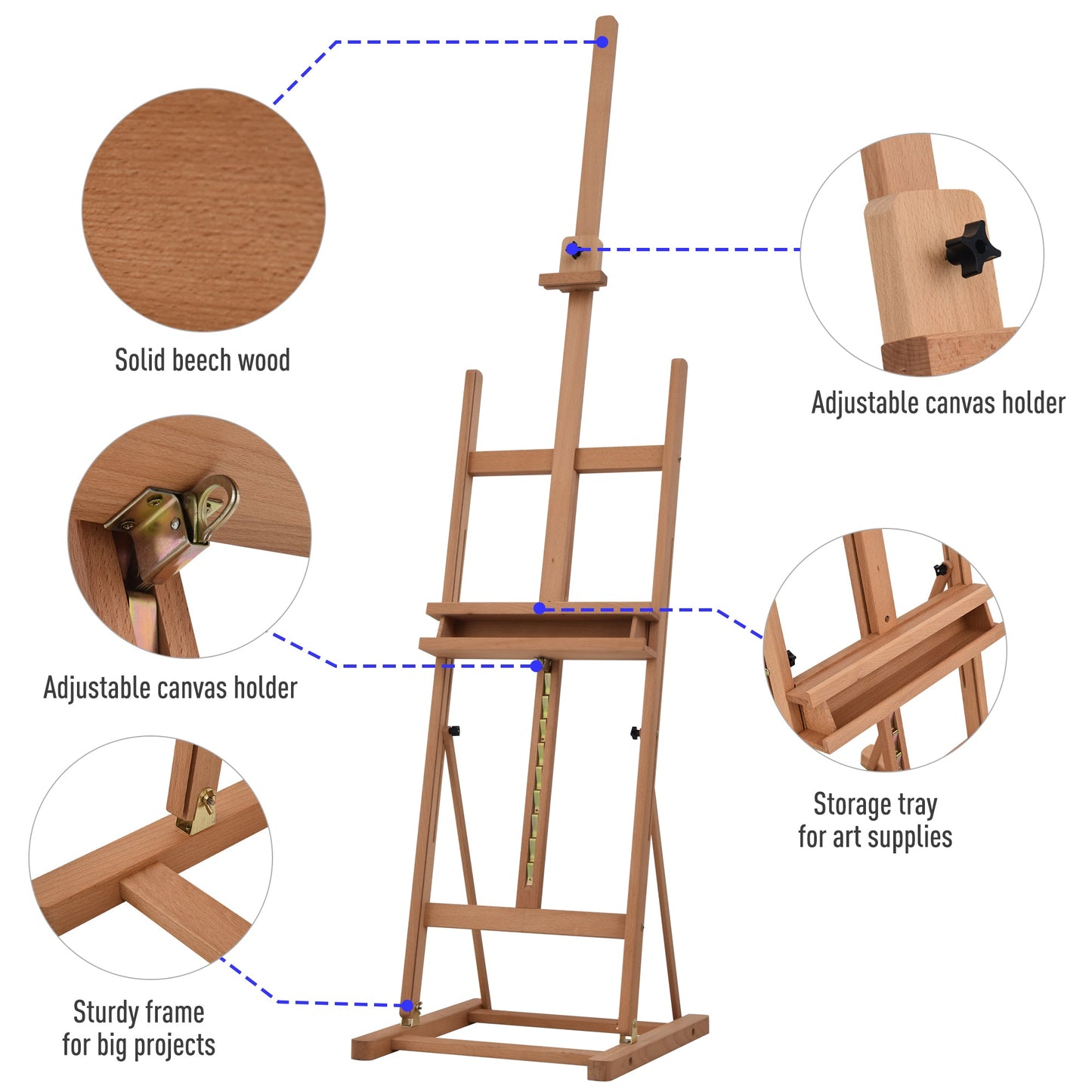 Vinsetto Art Studio Easel Height Adjustable W/ Canvas Holder Pencil Case Display Drawing