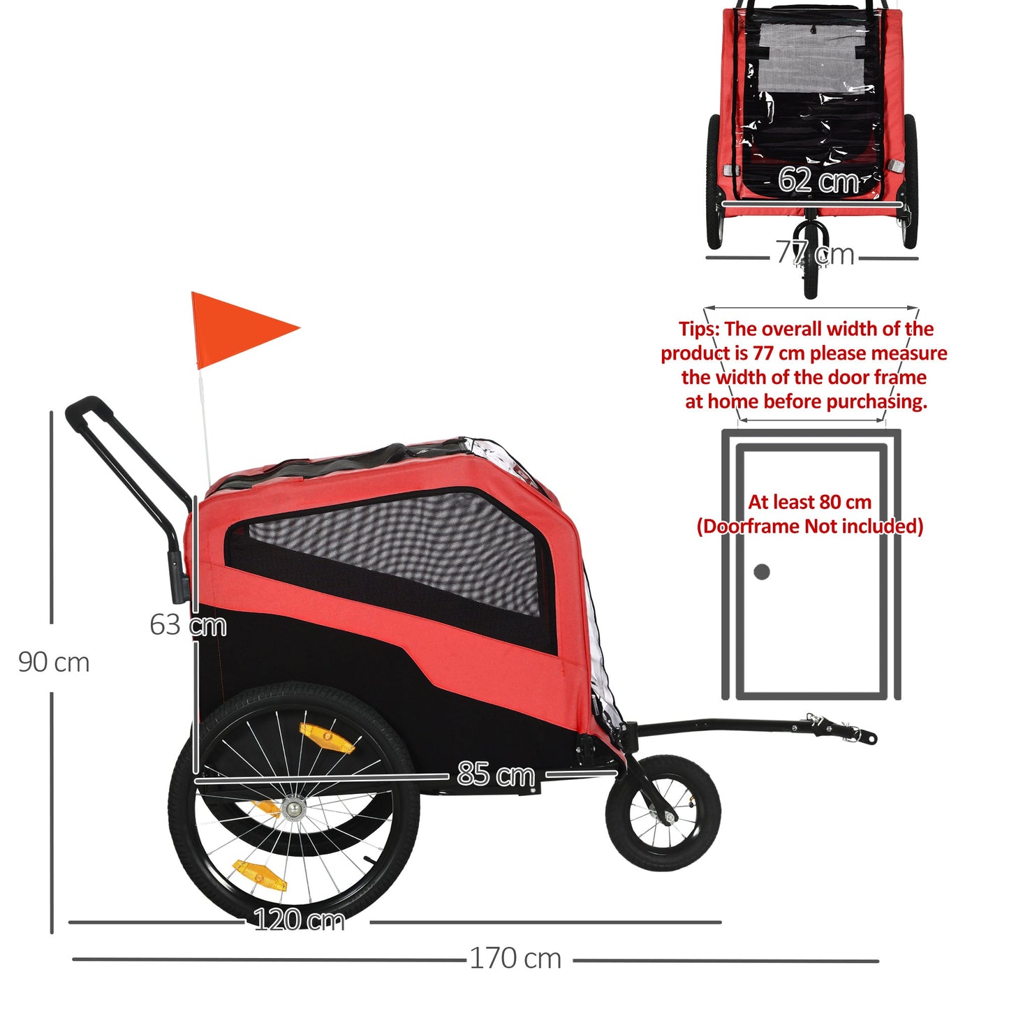 PawHut 2 in 1 Dog Bike Trailer Pet Stroller for Large Dogs with Hitch