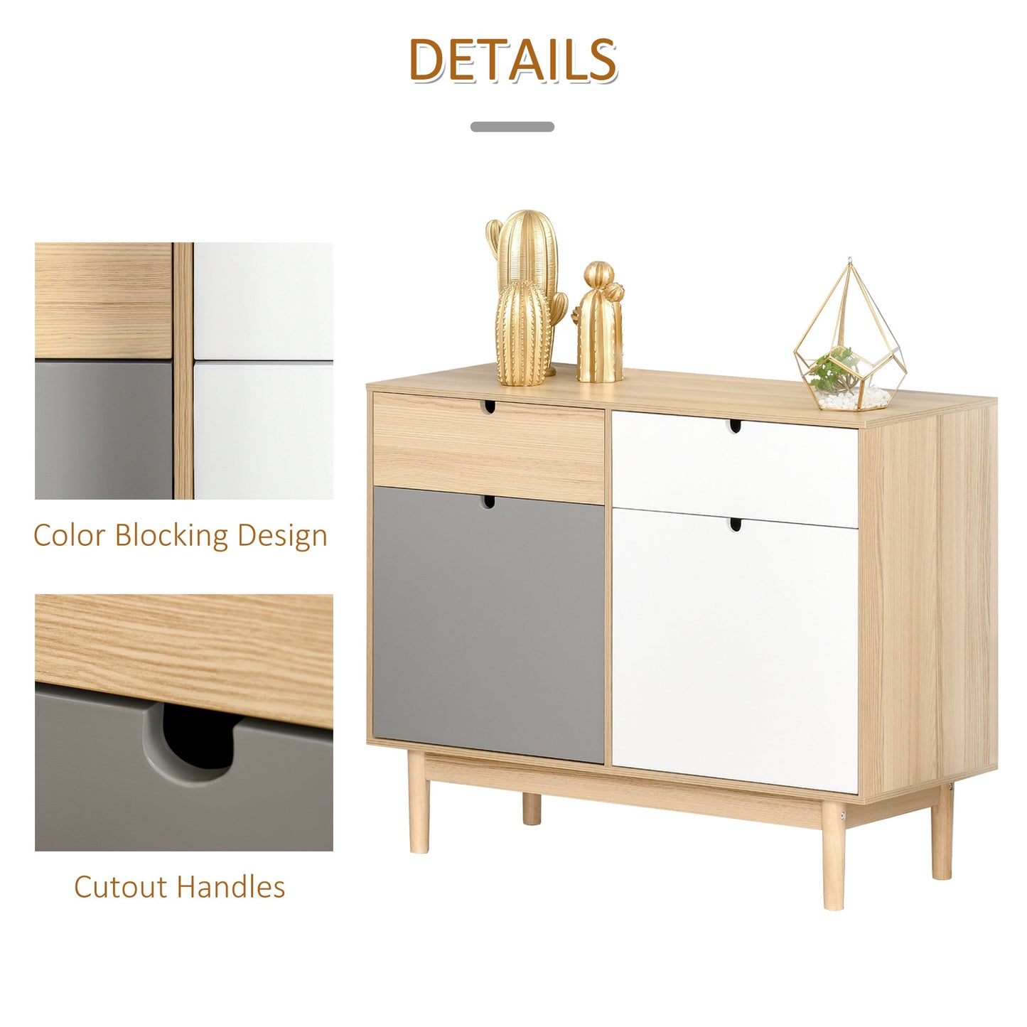 Homcom Sideboard Storage Cabinet Kitchen Cupboard with Drawers for Bedroom