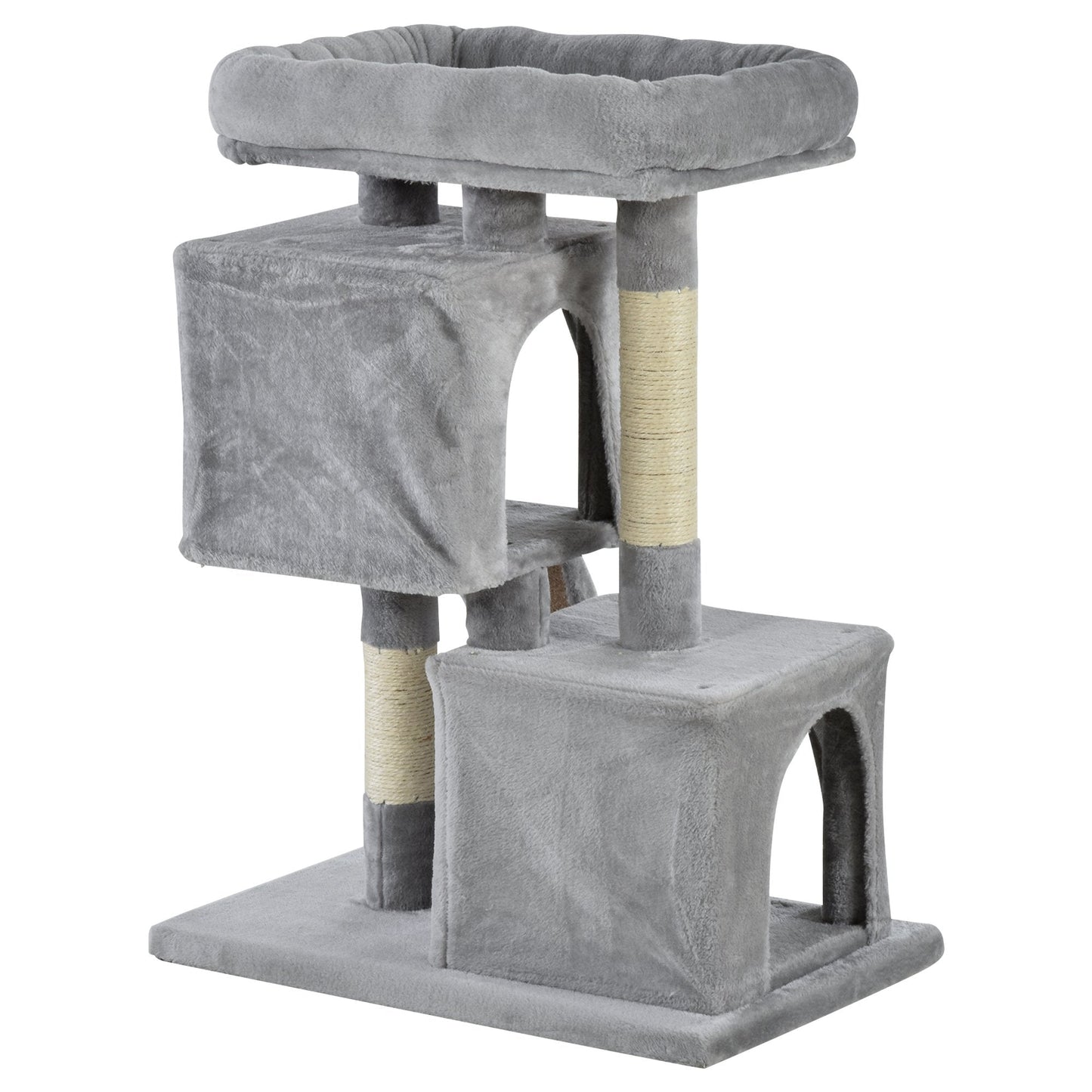 PawHut Cats 3-Tier Sisal Rope Leisure Tree Light Grey