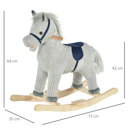 Kids Ride On Ribbed Plush Rocking Horse w/ Sound Grey