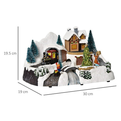 Prelit Christmas Musical Villages with Rotating Tree Animated Xmas Village with Sound Fibre Optic Transformer or Battery-Operated Festival Decoration for Tabletop