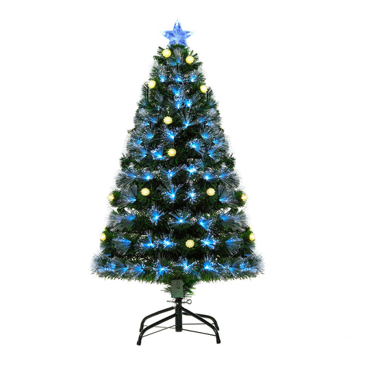 Homcom 4FT White Light Artificial Christmas Tree with 130 LEDs Star Topper Tri-Base Full Bodied Seasonal Decoration