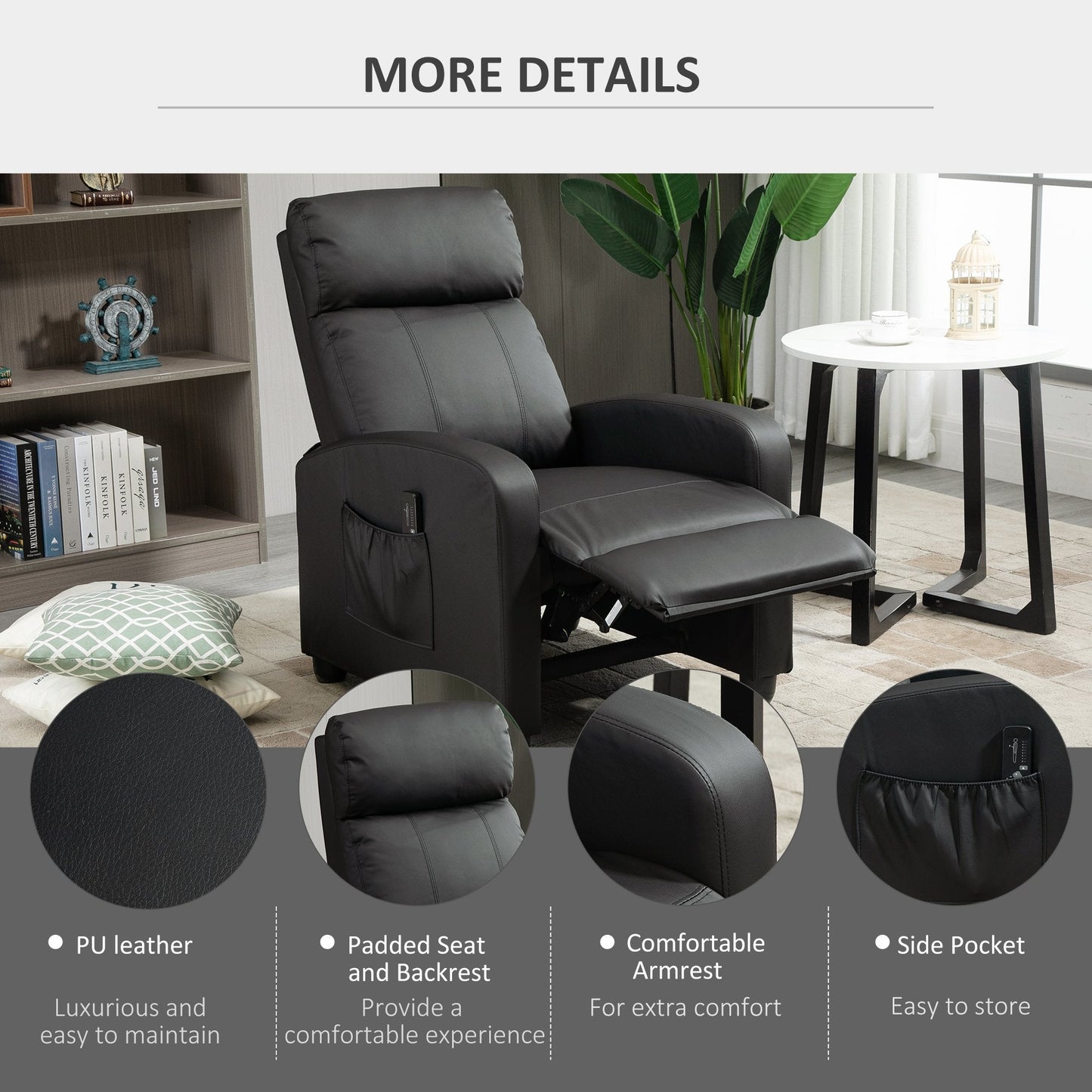 Recliner Sofa Chair PU Leather Massage Armcair w/ Remote Control