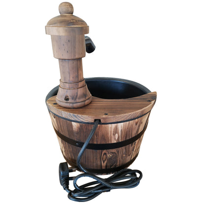 Fir Wood Barrel Pump Fountain W/ Flower Planter