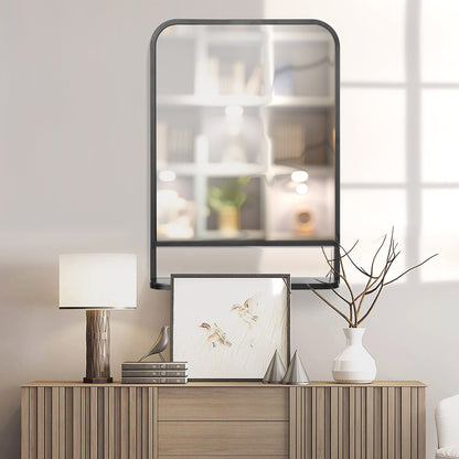 Modern Square Wall Mirror with Storage Shelf