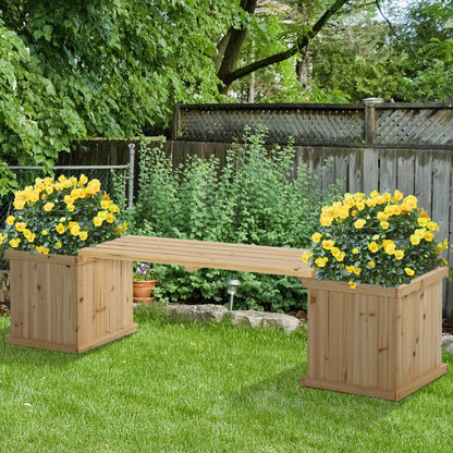 37L Wooden Garden Planter & Bench Combination Garden Raised Bed Patio Park Natural 176 x 38 x 40 cm