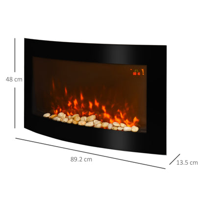 1000/2000W LED Curved Glass Electric Wall Mounted Fire Place