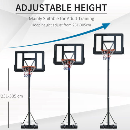 Portable Basketball Hoop Stand 231-305cm Height Adjustable w/ Moving Wheels