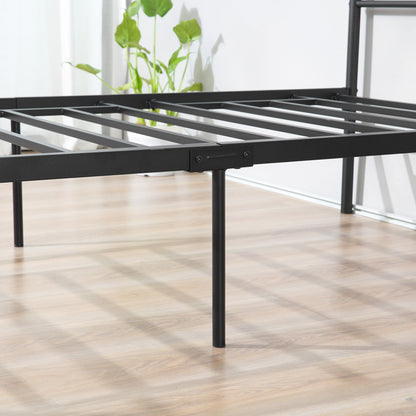 Single Metal Bed Frame Solid Bedstead Base with Headboard and Footboard