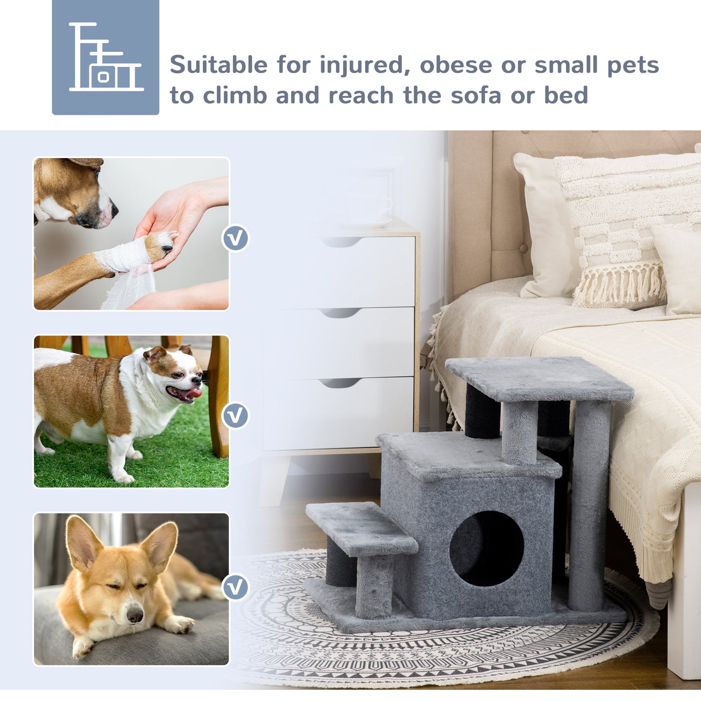 PawHut 3-Step/ 4-Step Adjustable Height Pet Stairs