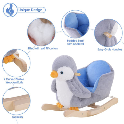 Children Kids Animal Rocking Horse Penguin Plush Musical Button 32 Songs Kid Rocker