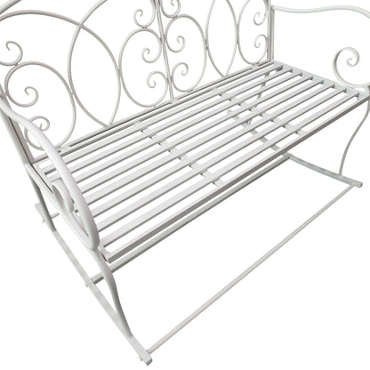 Patio 2 Seater Rocking Bench Steel Garden Outdoor Garden Loveseat Chair With Decorative Backrest White