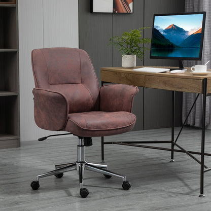 Vinsetto Microfibre Office Chair Mid Back Computer Desk Chair With Swivel Wheels For Home Study Bedroom Red