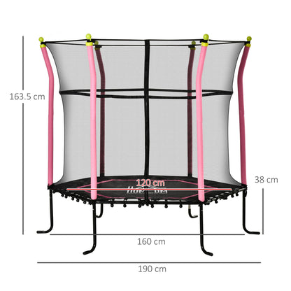 5.2FT / 63 Inch Kids Trampoline With Enclosure Net Mini Indoor Outdoor Trampolines for Child Toddler Age 3 - 10 Years Pink