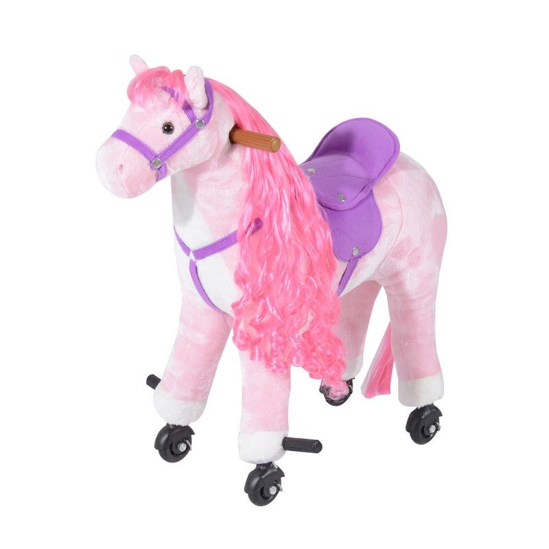 Homcom Kids Plush Ride On Walking Horse Withsound-Pink