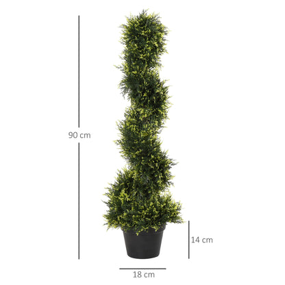 Set Of 2 90cm/3FT Artificial Spiral Topiary Trees w/ Pot Fake Indoor Outdoor Greenery Plant Home Office Garden Décor Green