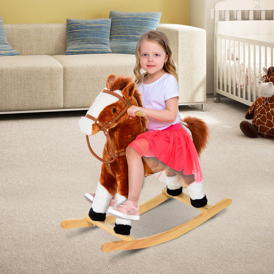 Children Plush Rocking Horse with Sound-Brown