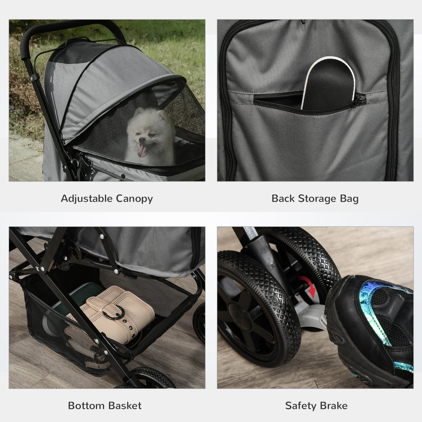 Pawhut Pet Stroller Pushchair Foldable Travel Dog Cat Carriage With Reversible Handle Brake Basket