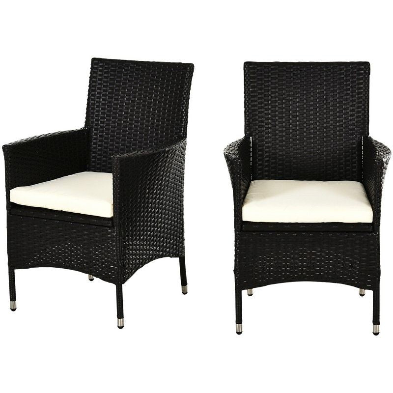 2 Pc Outdoor Rattan Armchair Dining Chair Garden Patio Furniture With Armrests Cushions Deep Coffee