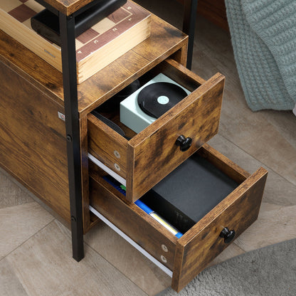 Side Table with 2 Drawers and Storage Shelf