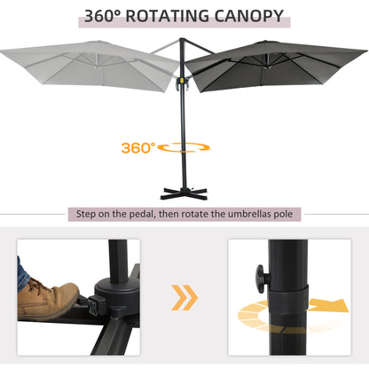 2.5 x 2.5m Patio Offset Parasol Umbrella Cantilever Hanging Aluminium Sun Shade Canopy Shelter 360° Rotation with Crank Handle and Cross Base